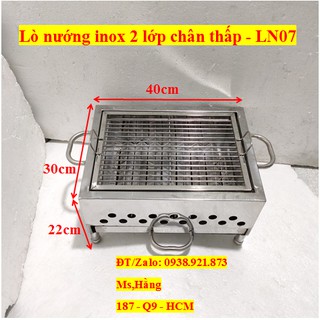 (Q9HCM) - Lò Nướng Than Inox 2 Lớp Chân Thấp - LN07 - KT 40x30x22cm - Mã:LN07 -