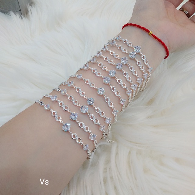 Lắc tay nữ bạc ta mặt vô cực gắn đá nhỏ nhiều màu - Bibi silver - BBS