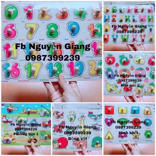 Combo 6 bảng núm gỗ cho bé