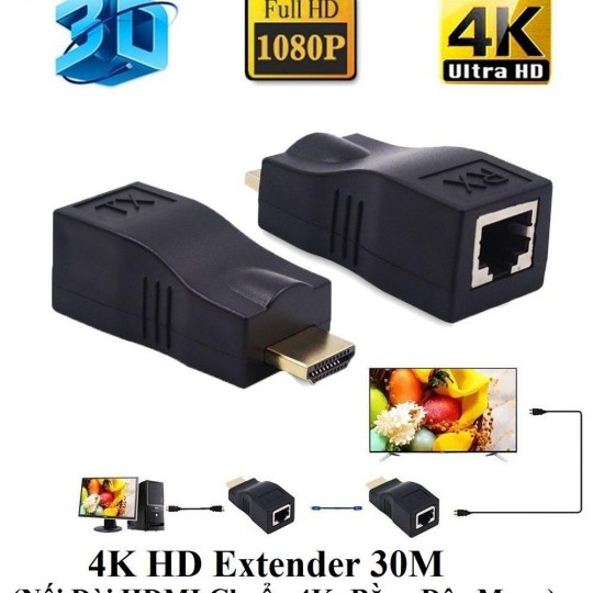 Đầu chuyển đổi HDMI to Lan 30m 4k,Nối Dài HDMI Chuẩn 4K bằng - Dây LAN 30m 4K HD Extender 30M