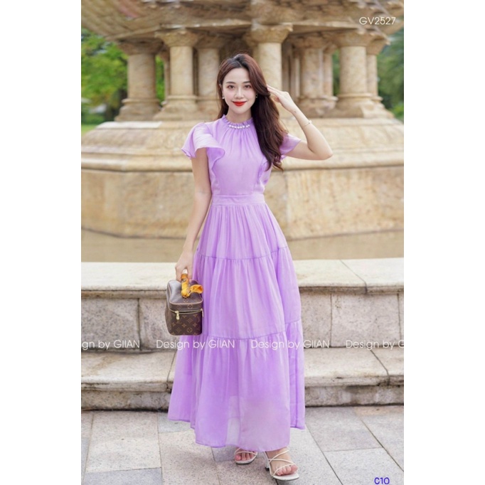 ĐẦM VOAN CHIFON CỔ CAO TAY NGẮN DÁNG XÒE ĐỘC LẠ PHONG CÁCH HÀN QUỐC MẶC LÀ MÊ UP