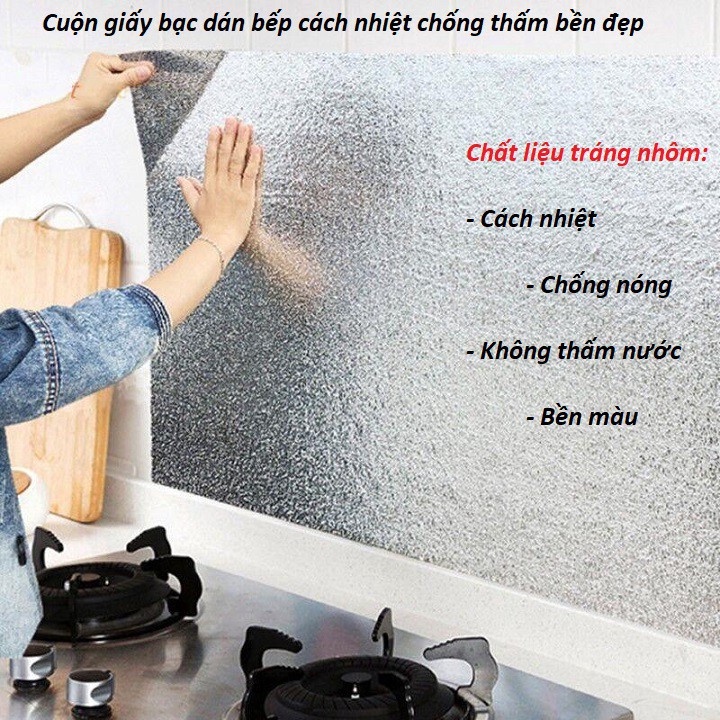 Giấy bạc dán bếp cách nhiệt/ Cuộn decal dán tường nhà bếp chống thấm bền đẹp Chịu Nhiệt 2M X 60CM - Giấy Dán Tường
