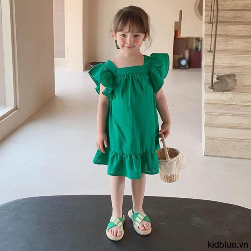 Đầm Công Chúa Cổ Vuông Thắt Nơ Lưng Thời Trang Mùa Hè Cho Bé Gái 3-8 Tuổi