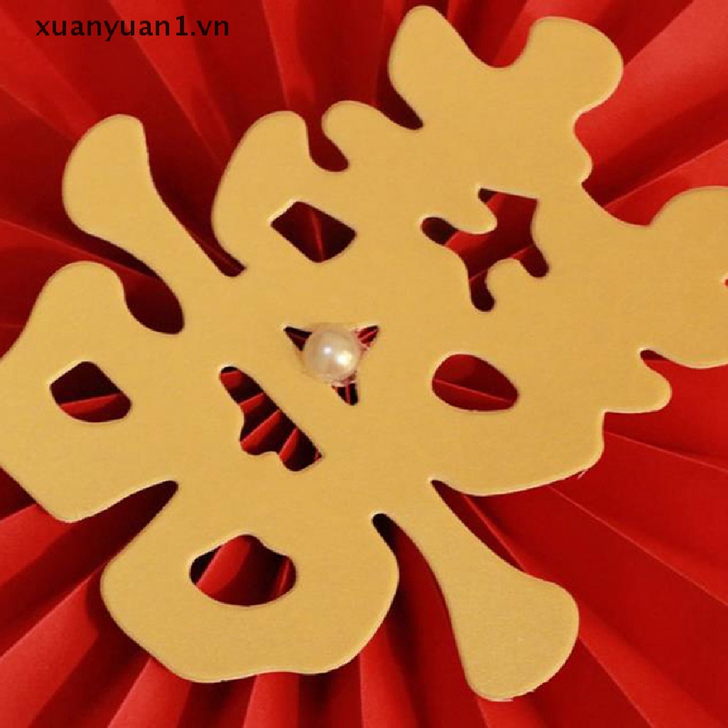 Quạt Giấy Xếp Origami Hình Hoa Màu Đỏ Phong Cách Trung Quốc Trang Trí Phòng Ngủ