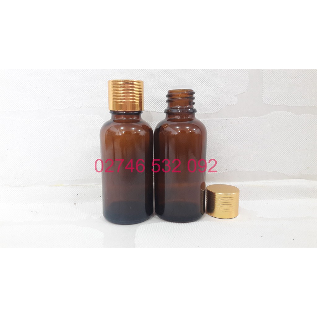 Chai Tinh Dầu 30ml Nắp Nhỏ Giọt Vàng Lượn Sóng Thân Nâu