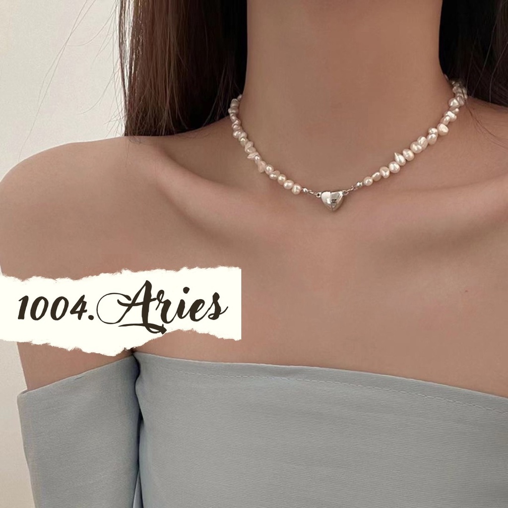 Dây chuyền ngọc trắng mặt tim nam châm cao cấp - 1004.ARIES