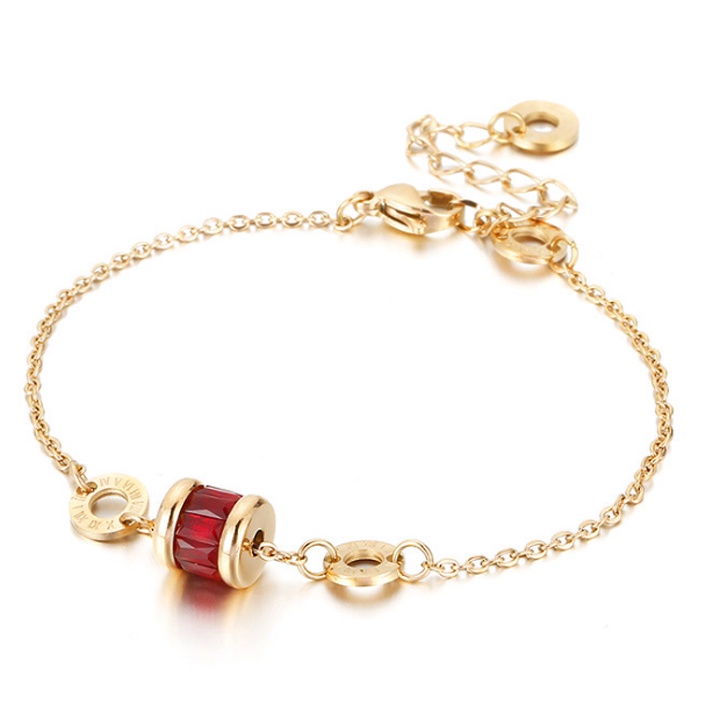 Lắc tay titan đá đỏ hình trụ viền số la mã không gỉ