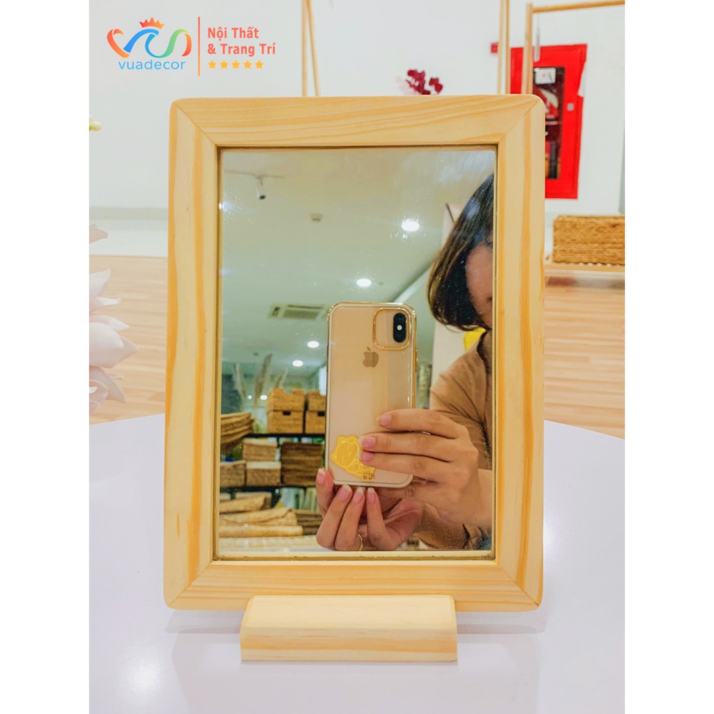 ( HỎA TỐC 1-2H) Gương Trang Điểm Để Bàn Vuadecor Phong Cách Hàn QUốc Khung Gỗ - Mini Mirror