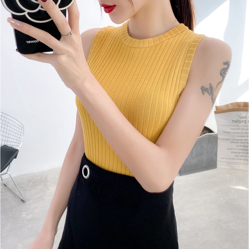 IELGY  Áo Dệt Kim Sát Nách Dáng Ôm Ngắn Thời Trang Cho Nữ