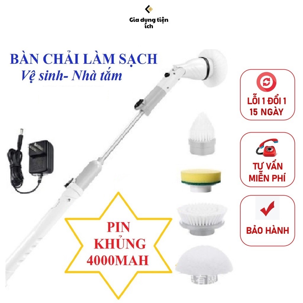 Máy cọ chà sàn vệ sinh tự động, Bàn chải làm sạch vệ sinh nhà tắm không dây với 4 đầu thay thế 4000mah -H1010