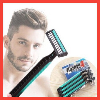 Bộ 4 dao cạo râu Razors 3 ba lưỡi kép cán nhựa 4in1 an toàn thông minh cây cạo râu dâu ria mép cạo lông nam nữ hồng xanh