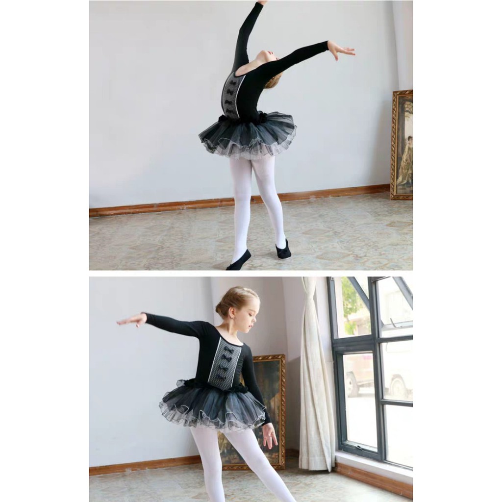 Váy múa ballet đính nơ cho bé gái (ngắn tay / dài tay) - sẵn 120 xanh cực xinh