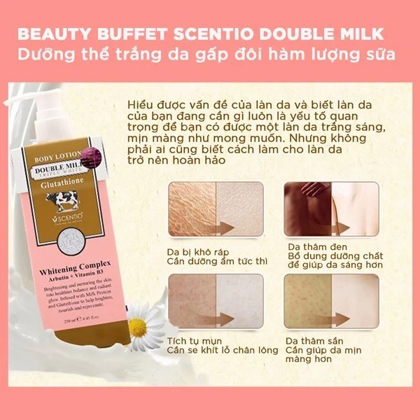 Dưỡng thể trắng da Beauty Buffet Scentio Double Milk 250ml