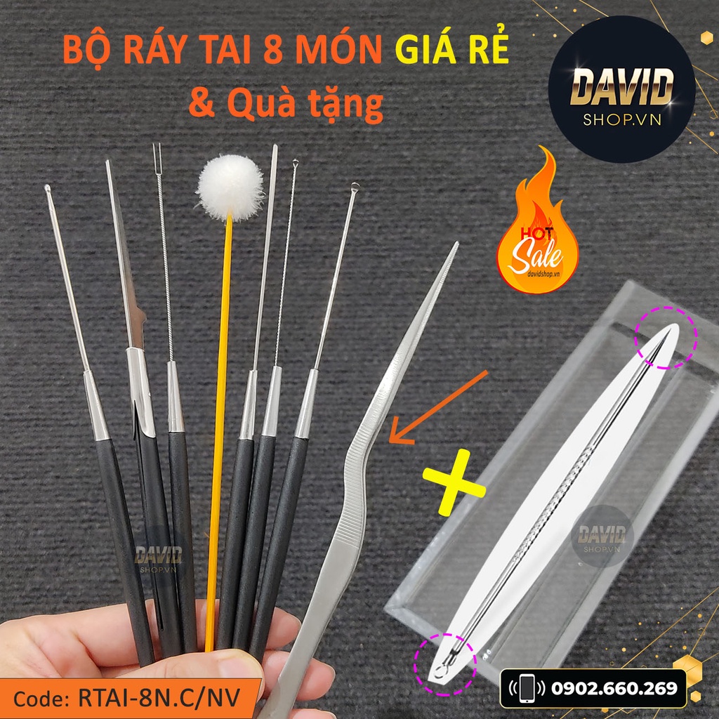 Bộ lấy ráy tai Lâm Uyên 8 món GIÁ RẺ vỉ cây nhựa & Quà tặng
