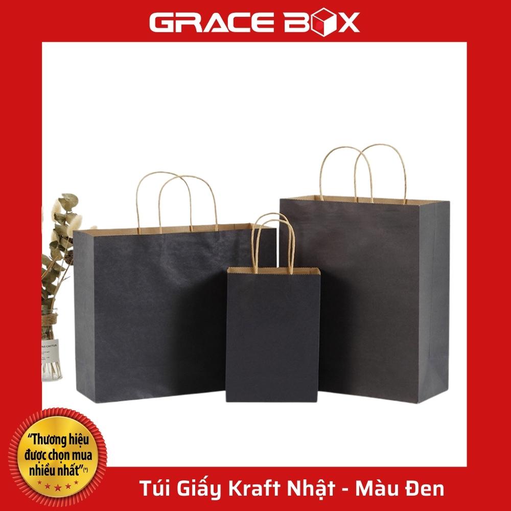 {Giá Sỉ} Túi Giấy Kraft Nhật Bản Cao Cấp - Size 15 x 8 x 20 cm - Màu Đen - Siêu Thị Bao Bì Grace Box