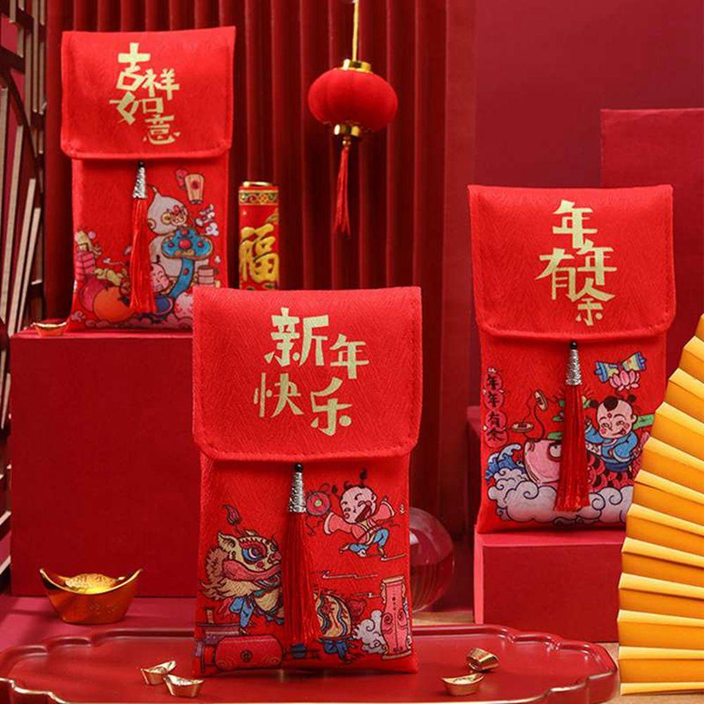 Bao Lì Xì Đỏ Thêu Họa Tiết Phong Cách Trung Hoa Cho Năm Mới