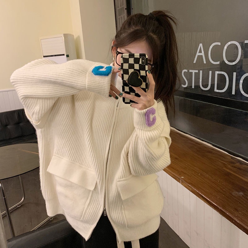 Áo Sweater Dáng Rộng Phối Khóa Kéo Thiết Kế Mới Thời Trang Theo Phong Cách Hàn