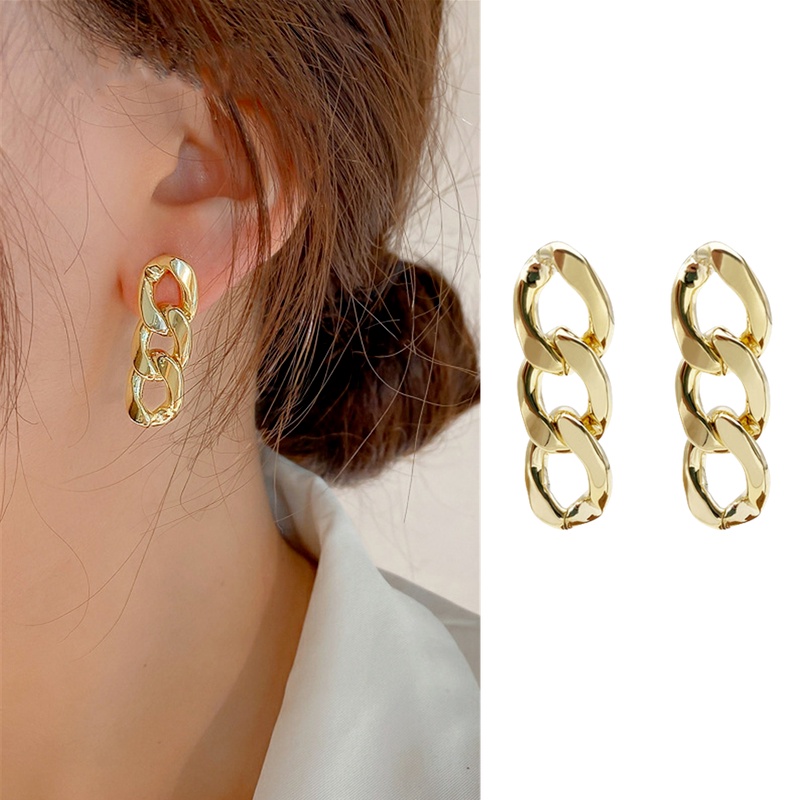 1 Khuyên Tai Dây Xích Kim Loại Vàng Kiểu Dáng Đơn Giản Thời Trang Dành Cho Nữ