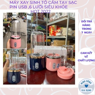Máy xay sinh tố  6 lưỡi mini cầm tay  đa năng có sạc usb siêu khỏe tặng kèm nắp đậy