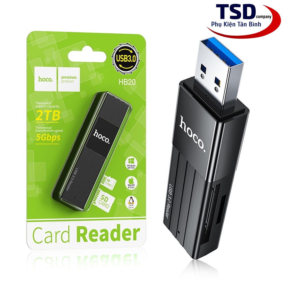 Đầu Đọc Thẻ Nhớ 3.0 Hoco HB20 Chính Hãng, Khe Cắm Thẻ SD &amp; Micro SD