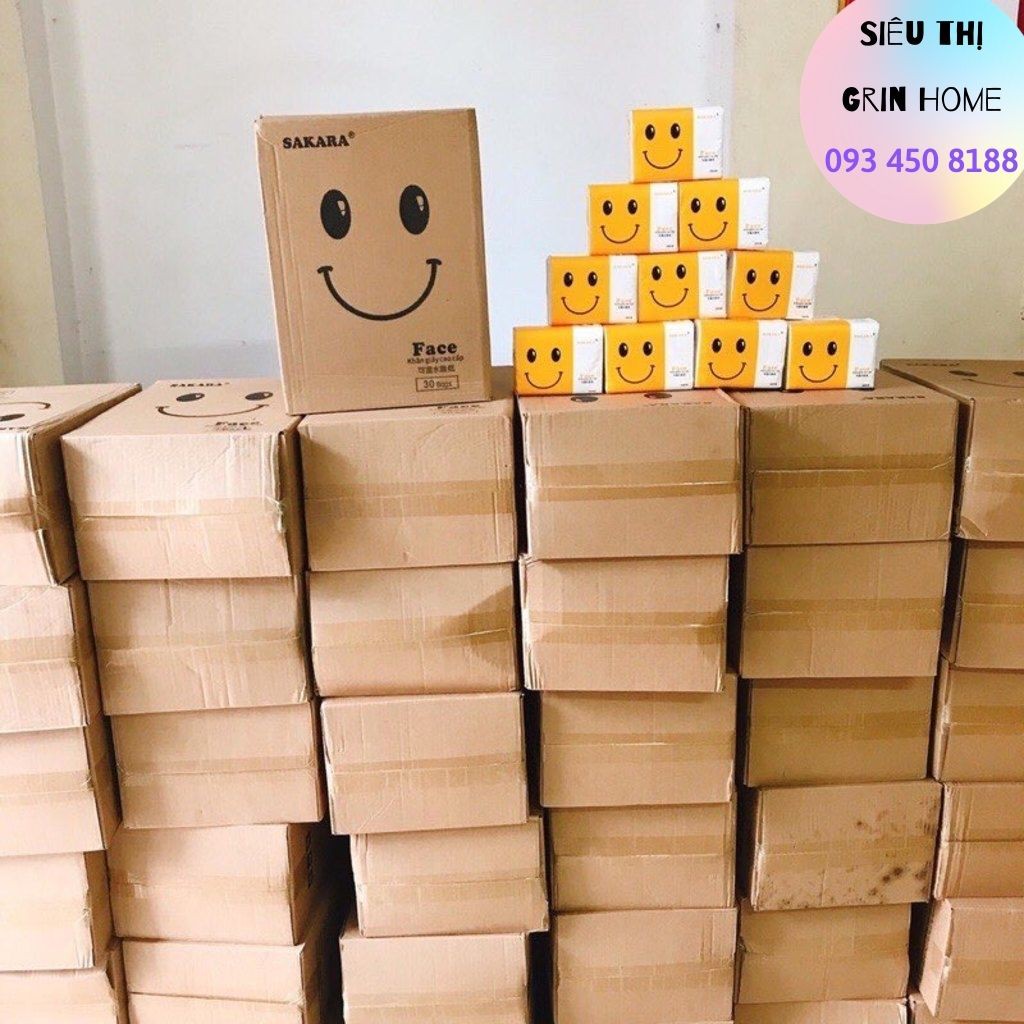 Giấy ăn sakara mặt cười, giấy ăn rút , gấu trúc 1 tờ 4 lớp, siêu mềm, siêu mịn, hàng nhập khẩu