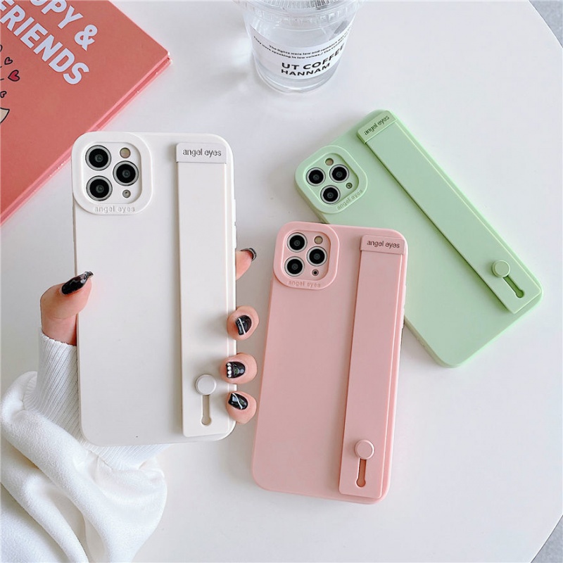 Ốp Điện Thoại Silicon Mềm Chống Rơi Màu Trơn Có Vòng Tay Cho iPhone X Xs XR 7 8 Plus 13 Pro Max 11 12 Pro Max