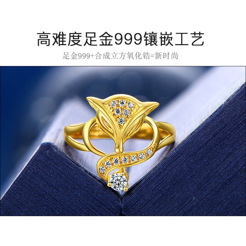 Nhẫn bằng kim loại thiết kế hình cáo đính đá thời trang cá tính cho nữ