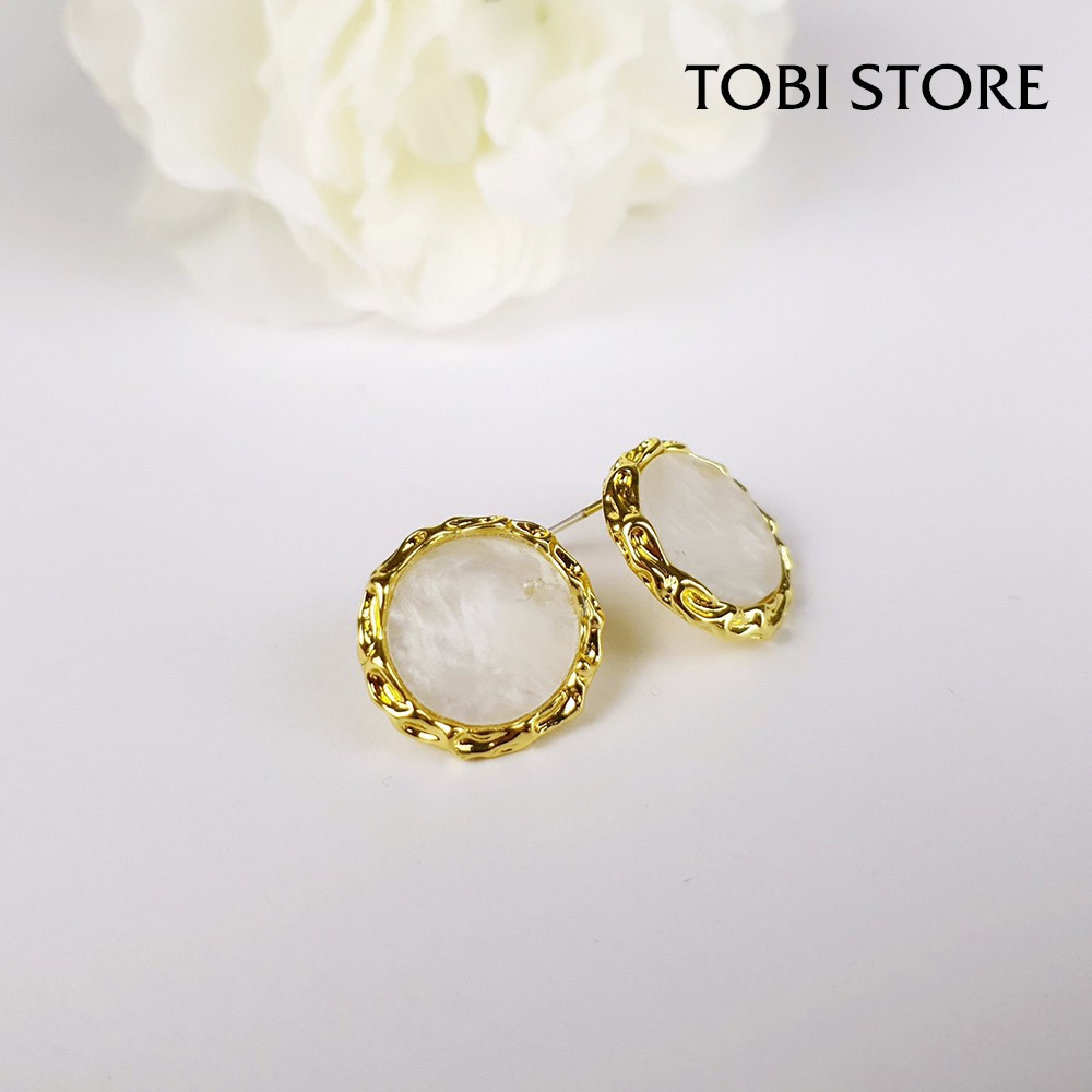 Khuyên tai nụ nữ tròn đính ngọc họa tiết xoắn cổ điển sang trọng TB27/10 TOBI STORE