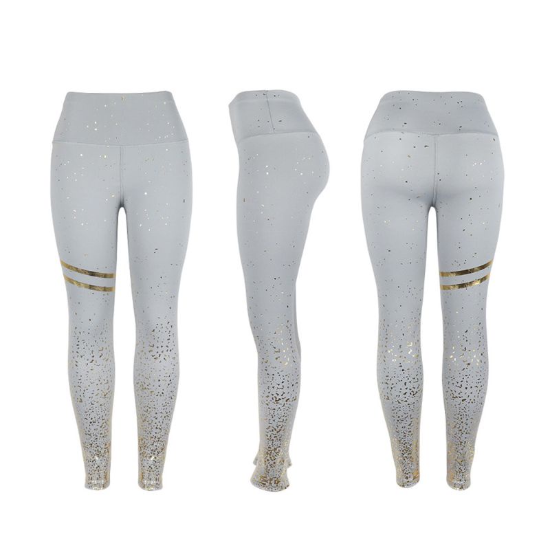 Xiangbao Quần Legging Lưng Cao Tập Yoga Màu Vàng Kim Lấp Lánh Cho Nữ