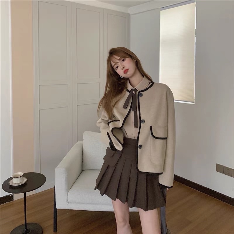 Set áo tiểu thư + chân váy xếp ly phong cách hàn quốc