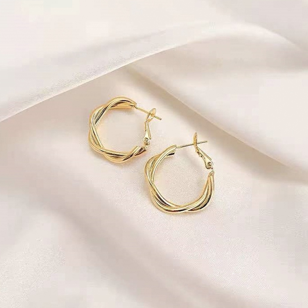 Bông tai xoắn hình tròn lớn dạng xoắn bạc s925 phong cách Hàn Quốc sang trọng Lémi accessories