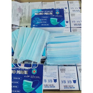 (Có sẵn) Khẩu trang y tế cao cấp, hàng chuẩn 4 lớp siêu dày, hộp 50 chiếc Nano mask màu xanh