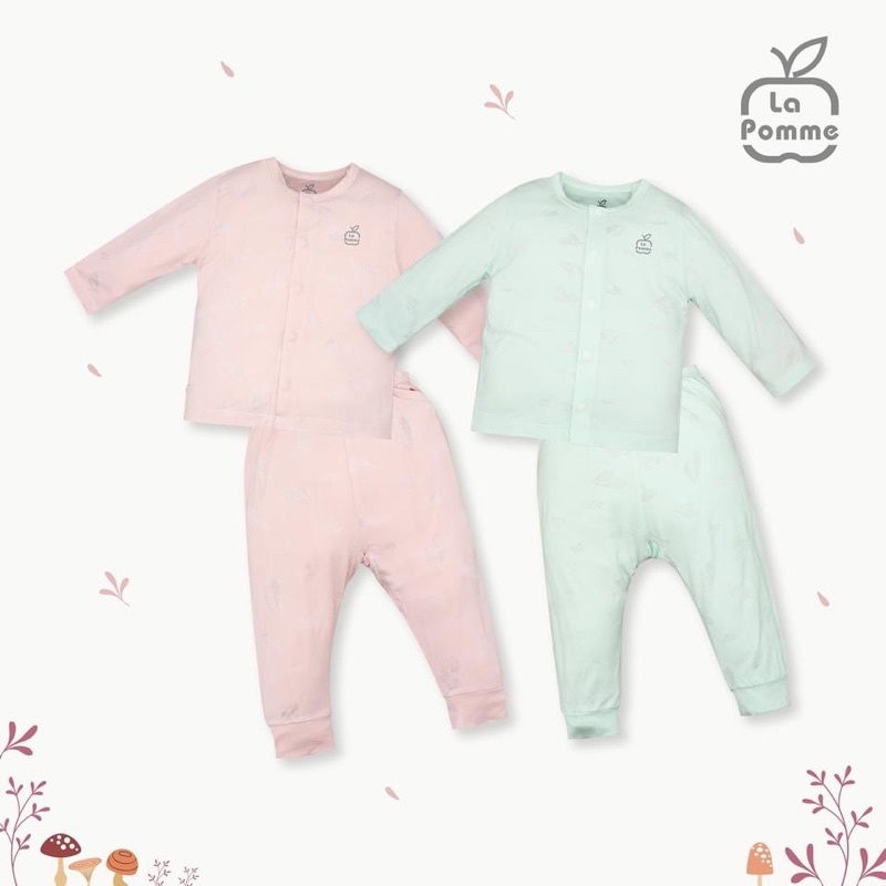 SLS188 Bộ quần áo dài tay La Pomme cúc giữa Chiếc lá