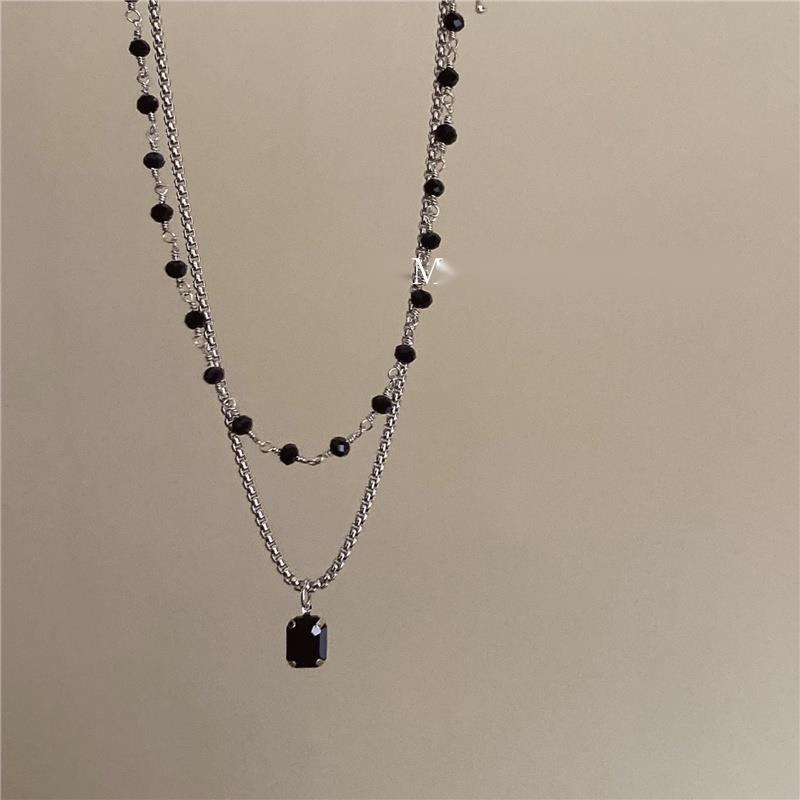 Vòng cổ Hai Lớp Thiết Kế Cá Tính Cao Cấp Màu Đen