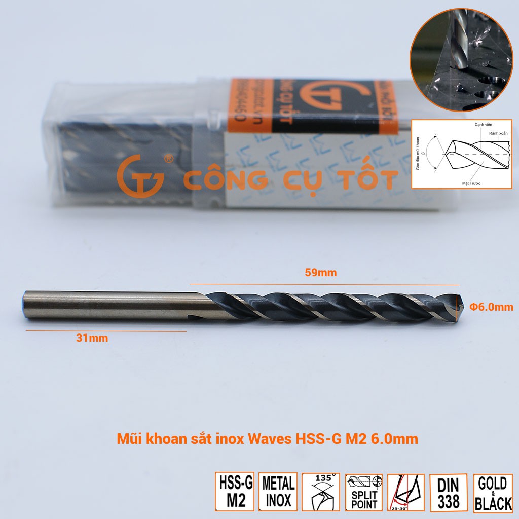 Mũi khoan sắt inox Waves  HSS-G M2 (Φ6.0-10.0mm)