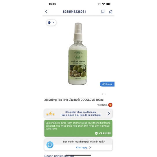 Xịt Dưỡng Tóc Tinh Dầu Bưởi COCOLOVE Kích Thích Mọc Tóc