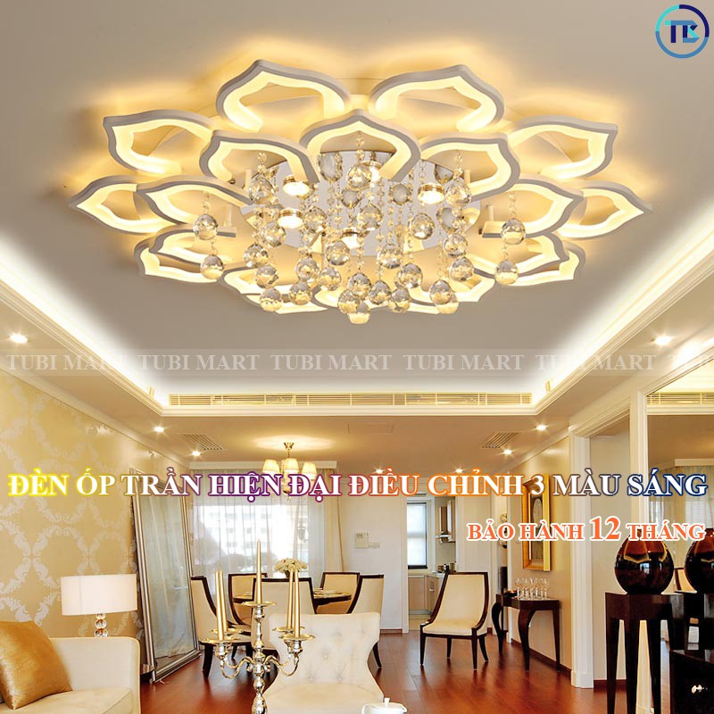 Đèn Ốp Trần Pha Lê 16 Cánh – Đèn Áp Trần Trang Trí Phòng Khách, Gồm 3 Chế Độ Ánh Sáng, Có Điều Khiển Từ Xa - TB08