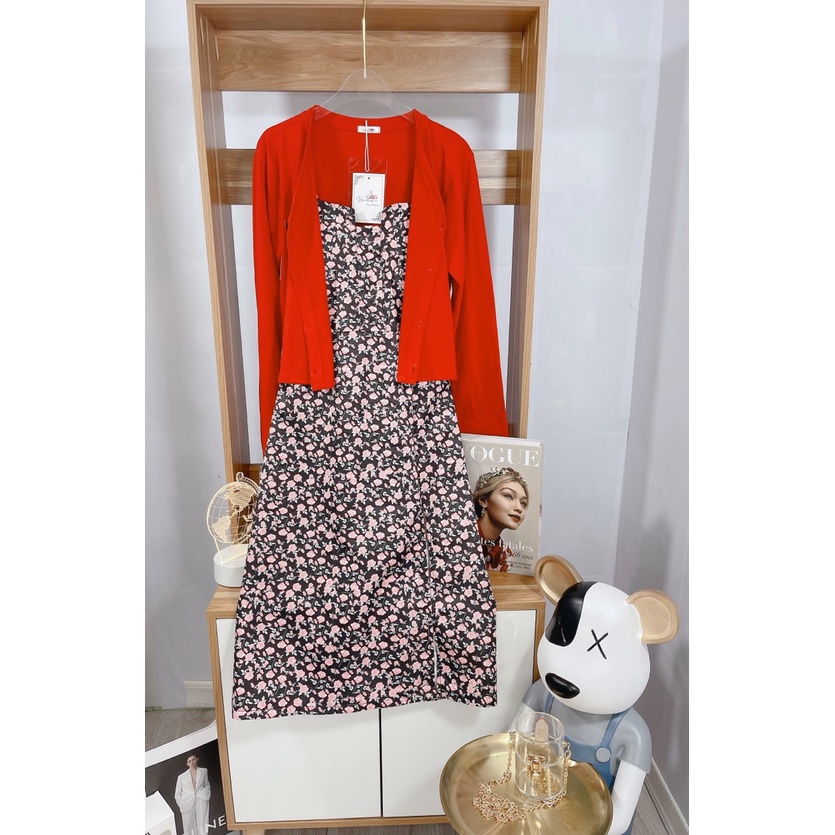 Set váy hoa áo khoác ngoài mongtoghi 2 món váy 2 dây dáng xòe SL475