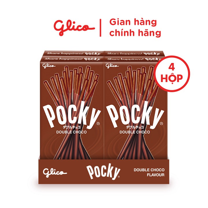 Combo 4 hộp bánh snack que Pocky Double Chocolate 39g vị gấp đôi sô cô la