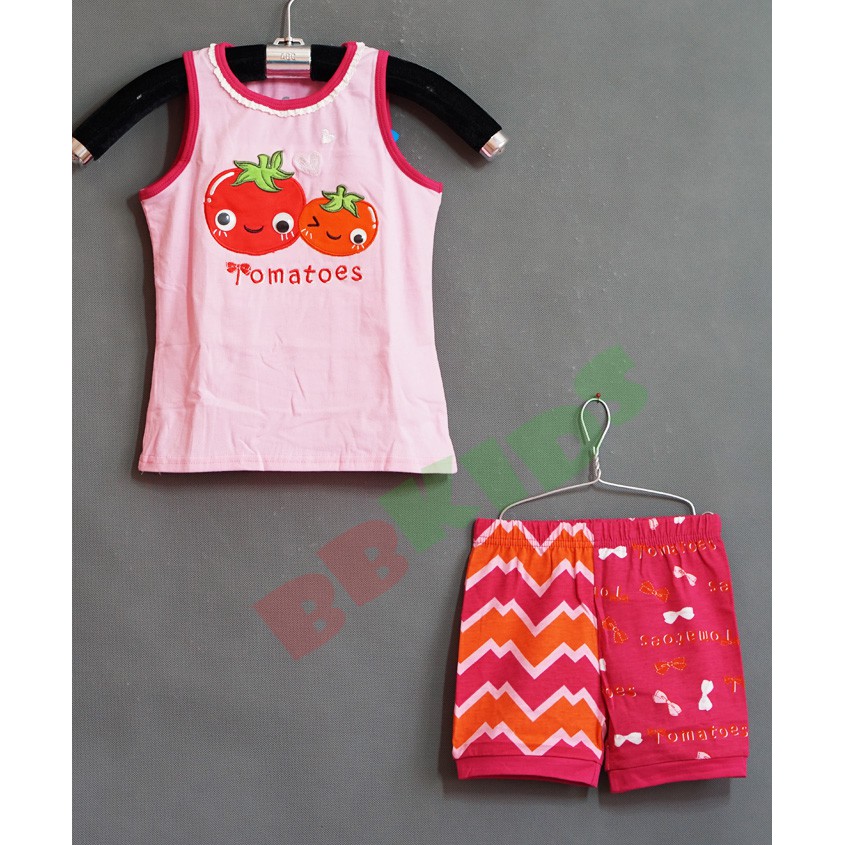 Bộ thun bé gái mùa hè thêu đôi bạn cà chua
