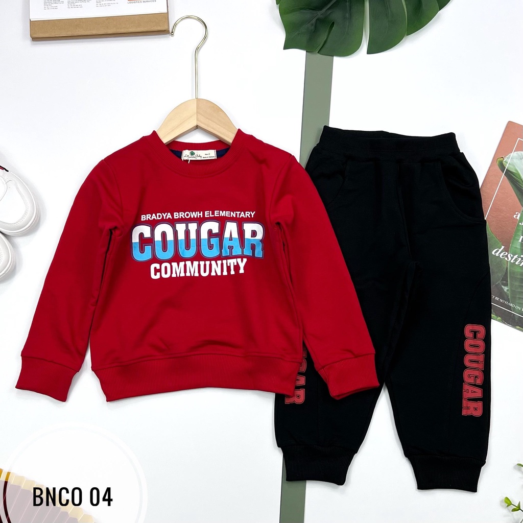 Đồ bộ nỉ da cá dầy dặn bé trai LITIBABY, size nhí từ 2 đến 8 tuổi, in hình chữ COU