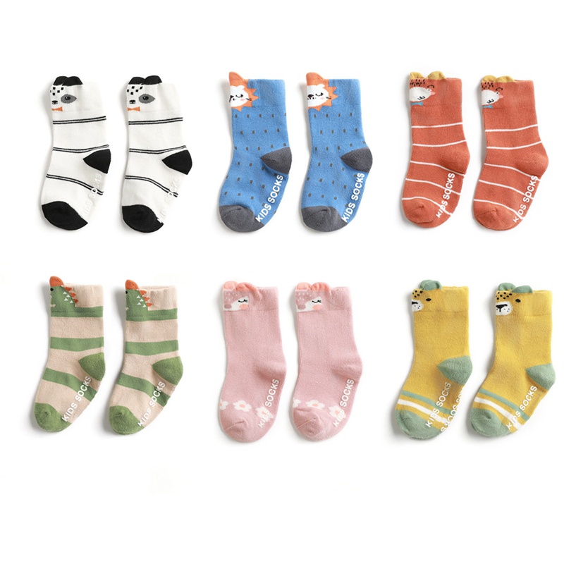 Tất Cotton Chống Trượt Hình Động Vật Dễ Thương Cho Bé 0-6 Tuổi