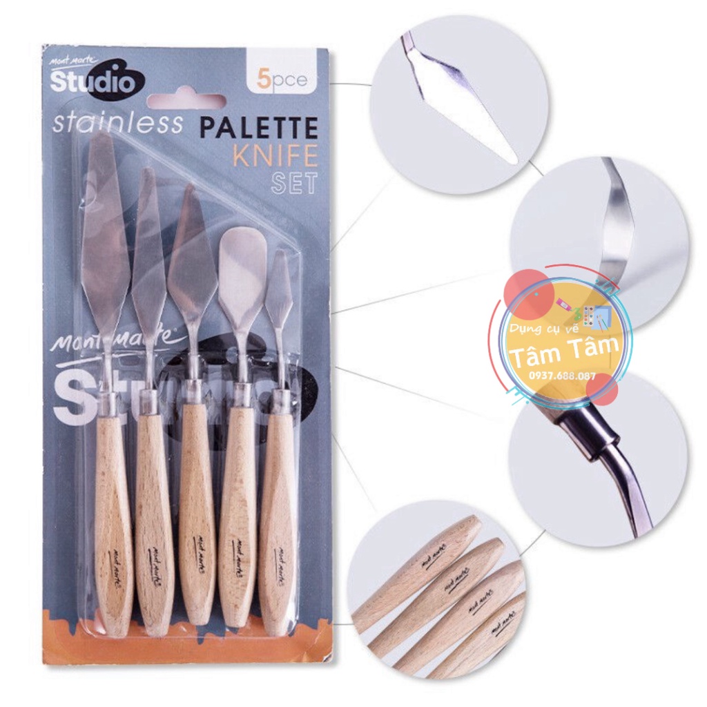 [TÂM TÂM] Bộ Bay trộn màu Mont Marte Studio Palette Knife Set 5pce Stainless MAPK0002