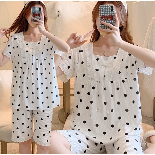 Bộ đồ bầu và sau sinh cho con bú ti ẢNH THẬT - Đồ bộ bầu lửng - Quần áo ngủ bà bầu mặc nhà thời trang mùa hè chất đẹp