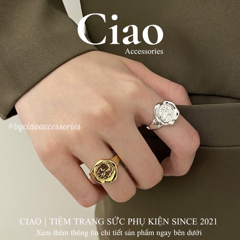 [TRENDY] Nhẫn mạ bạc S925 thiết kế hoạ tiết mặt lõm mã 24 phong cách trendy mới lạ Ciao accessories