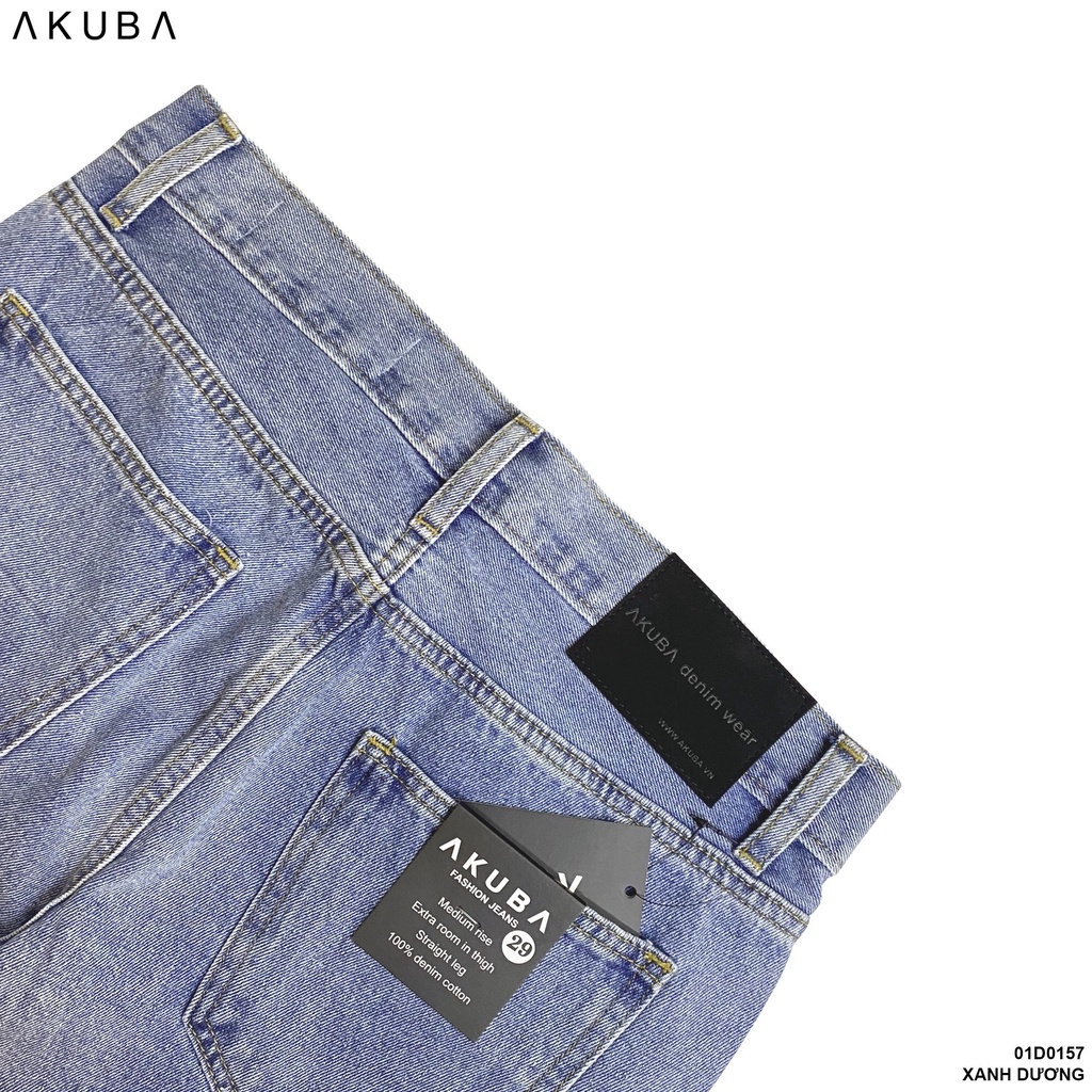 Quần jean dài nam AKUBA chất liệu Denim, ống slim cá tính | 01D0157