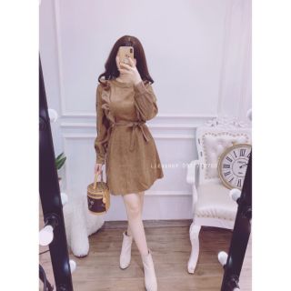 VÁY NHUNG THẮT NƠ EO