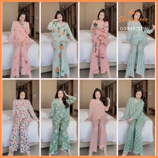 Bộ Pyjama Mặc Nhà Dài Tay Viền Sóng Chất Lụa Mango Xinh Sang VIC - Awi Sleepwear