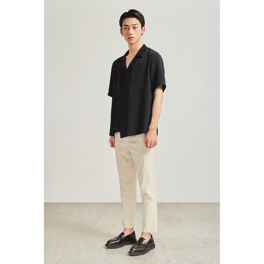 Áo Sơ Mi Ngắn Tay Vạt Chéo Nam HIGHWAY MENSWEAR Gabby Shirt Đen | BigBuy360 - bigbuy360.vn
