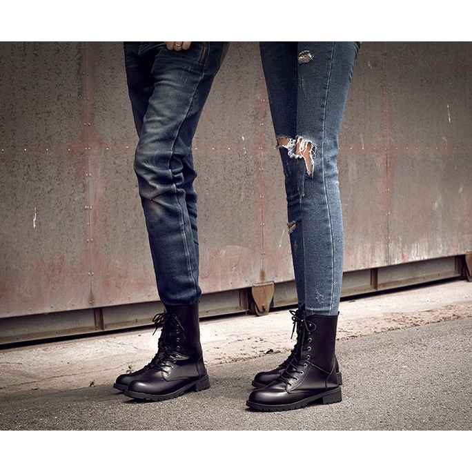 [SÀNH ĐIỆU] Giày boot unisex nam nữ combat da trơn S061 buộc dây, ống cao, cá tính, phong cách lính | BigBuy360 - bigbuy360.vn